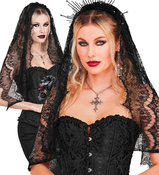 Velo di Halloween nero in pizzo
