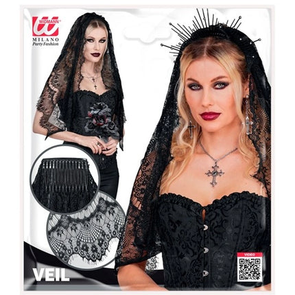 Velo di Halloween nero in pizzo