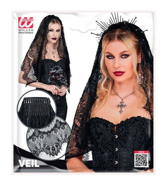Velo di Halloween nero in pizzo