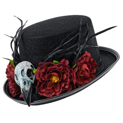 Cappello di Halloween con fiori voodoo e scheletro
