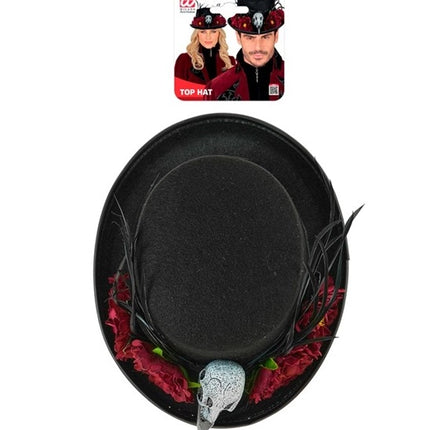 Cappello di Halloween con fiori voodoo e scheletro