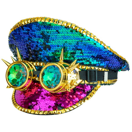 Cappello colorato con paillettes e occhiali