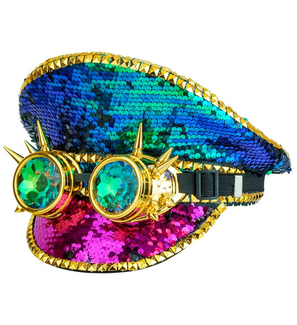 Cappello colorato con paillettes e occhiali
