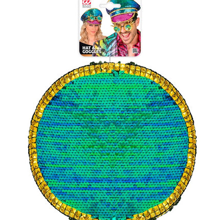 Cappello colorato con paillettes e occhiali