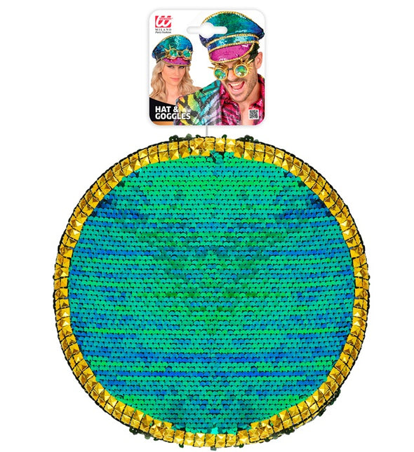 Cappello colorato con paillettes e occhiali