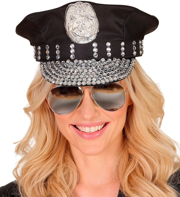 Cappello della polizia nero con pietre
