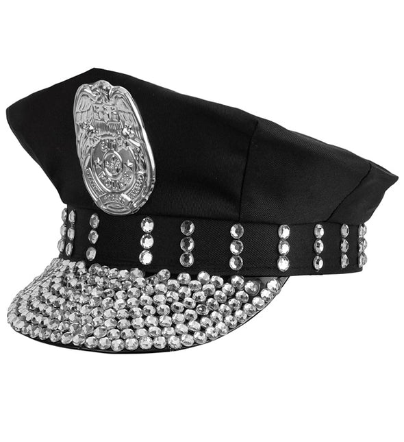 Cappello della polizia nero con pietre