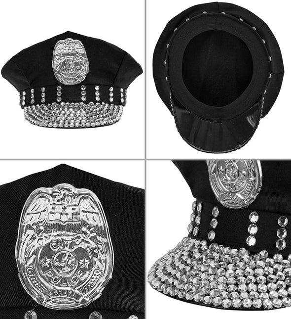 Cappello della polizia nero con pietre