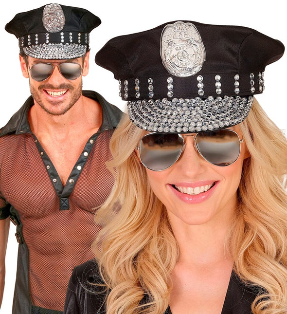 Cappello della polizia nero con pietre