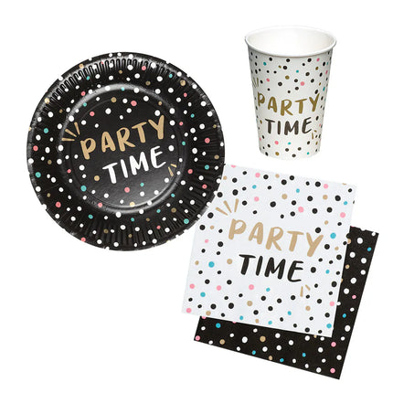 Set da tavola "Party time" (6 piattini, 6 bicchierini, 12 tovaglioli)