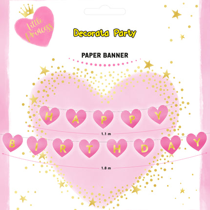 La mia piccola principessa Fsc "Buon compleanno" striscione di carta fustellata con cuore e lettere metalliche 1St
