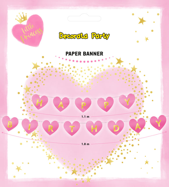 La mia piccola principessa Fsc "Buon compleanno" striscione di carta fustellata con cuore e lettere metalliche 1St
