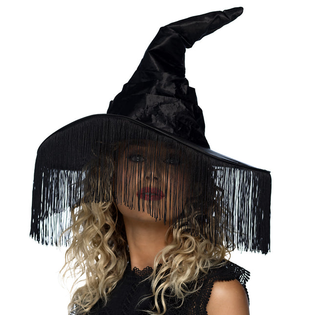 Cappello da strega di Halloween con frange nere