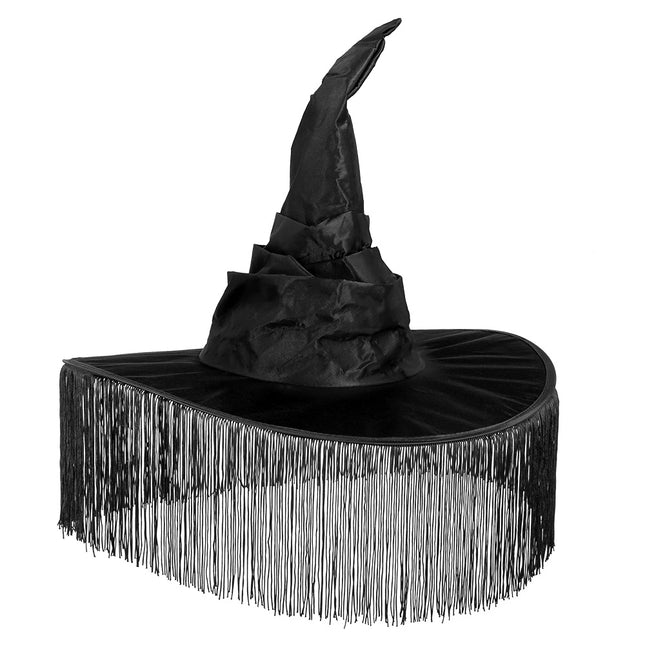 Cappello da strega di Halloween con frange nere