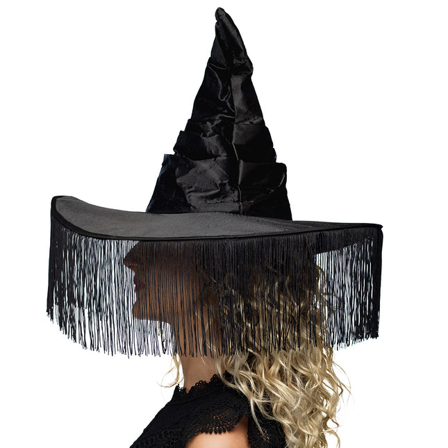 Cappello da strega di Halloween con frange nere