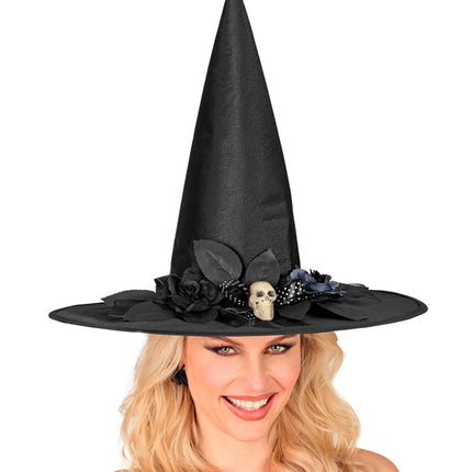 Cappello da strega nero con teschio
