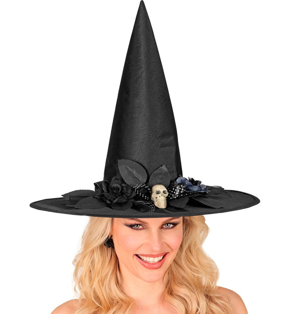 Cappello da strega nero con teschio