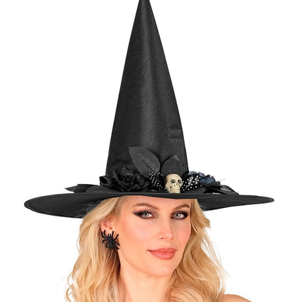 Cappello da strega nero con teschio