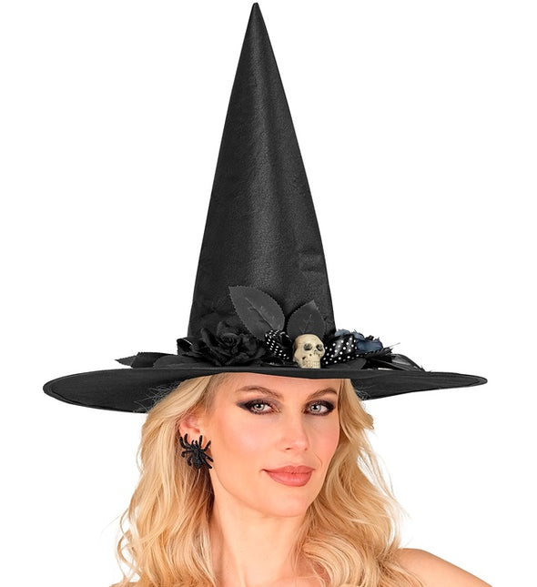 Cappello da strega nero con teschio