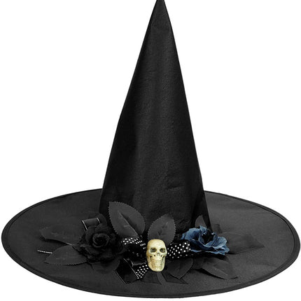 Cappello da strega nero con teschio