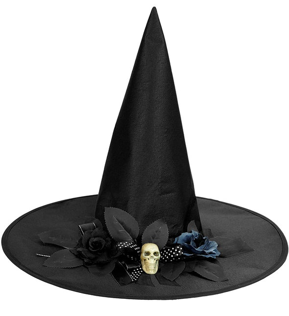 Cappello da strega nero con teschio