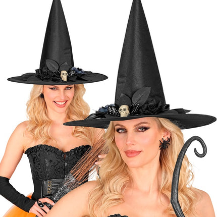 Cappello da strega nero con teschio