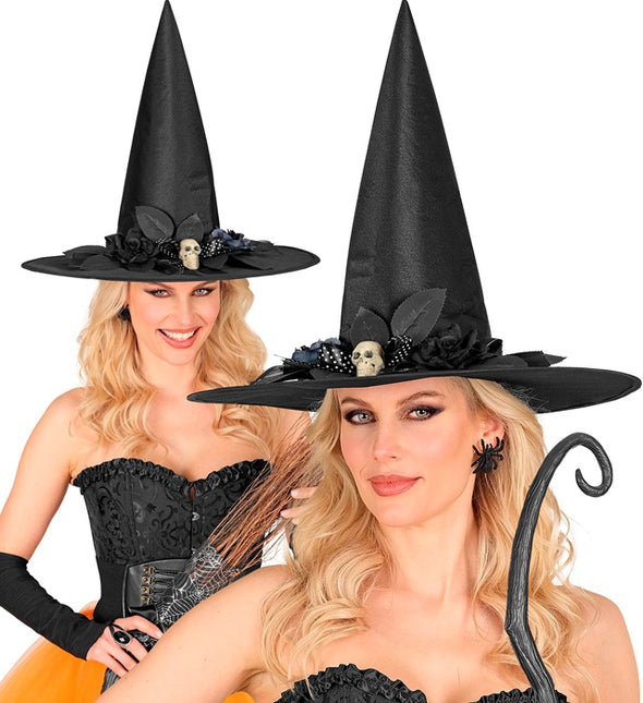 Cappello da strega nero con teschio