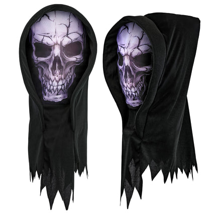 Maschera da teschio nera con cappuccio