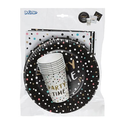 Set da tavola "Party time" (6 piattini, 6 bicchierini, 12 tovaglioli)