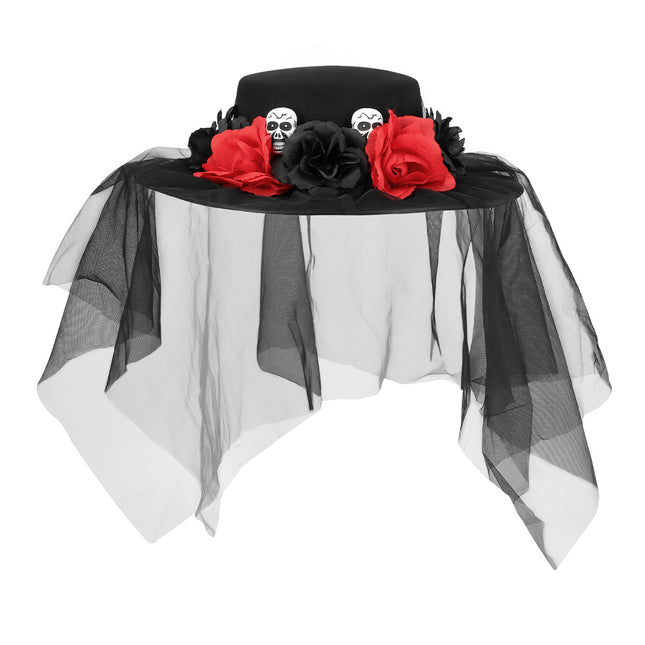 Cappello Halloween Nero Rosso Fiori