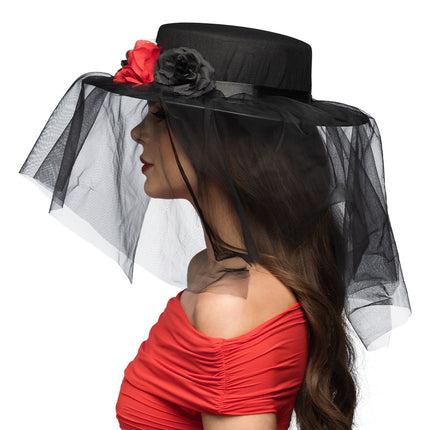 Cappello Halloween Nero Rosso Fiori