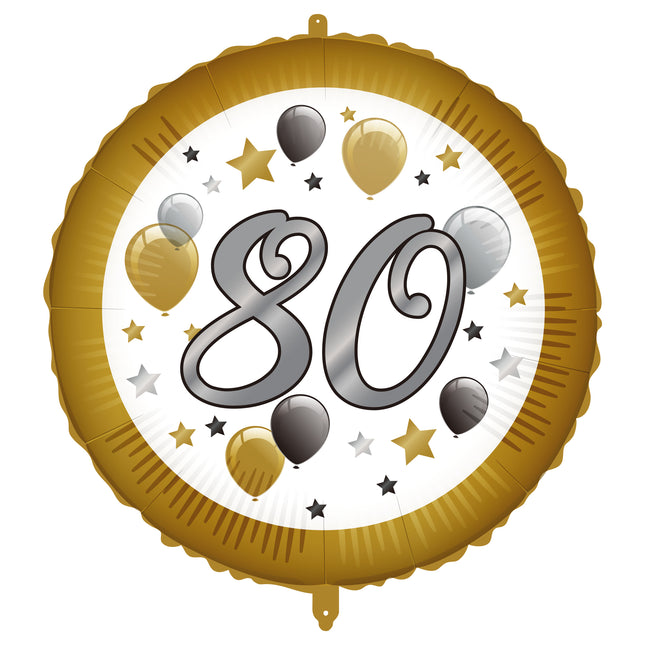 Palloncino 80 anni ad elio oro bianco vuoto 46 cm