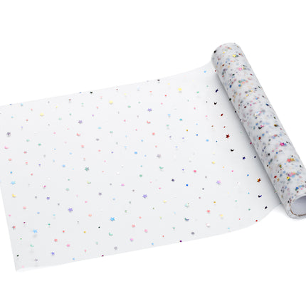 Runner da tavola colorato in tulle a stelle 9m