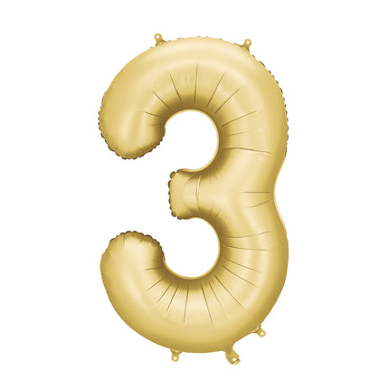 Palloncino a 3 anni con figura Oro Satin Foil Vuoto 86cm