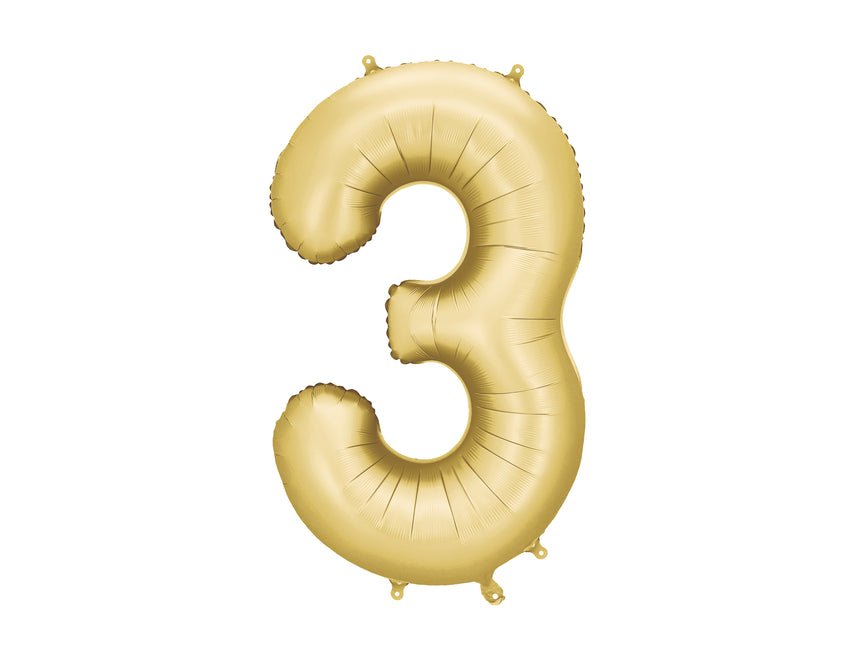 Palloncino a 3 anni con figura Oro Satin Foil Vuoto 86cm