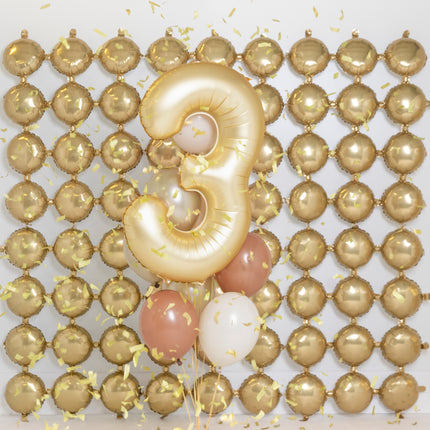Palloncino a 3 anni con figura Oro Satin Foil Vuoto 86cm