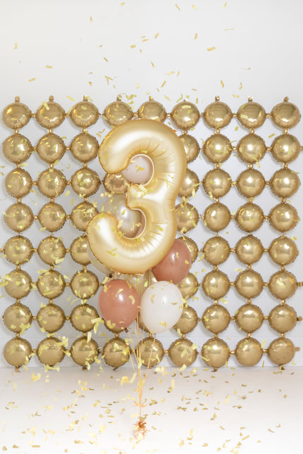 Palloncino a 3 anni con figura Oro Satin Foil Vuoto 86cm