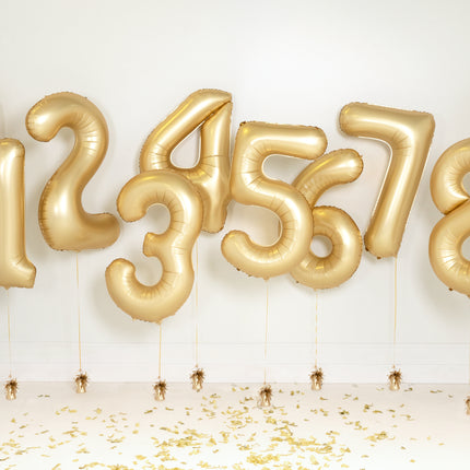 Palloncino a 3 anni con figura Oro Satin Foil Vuoto 86cm