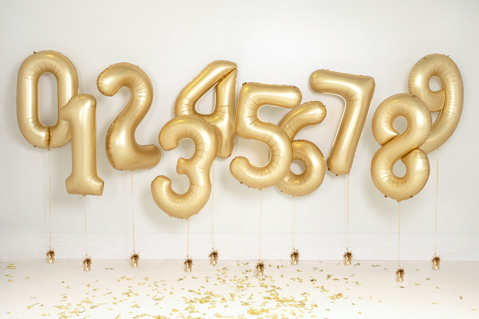 Palloncino a 3 anni con figura Oro Satin Foil Vuoto 86cm