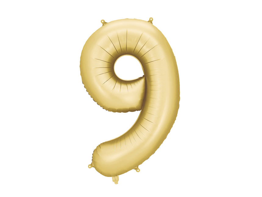 Palloncino 9 anni a figura intera Oro Satin Foil Vuoto 86cm