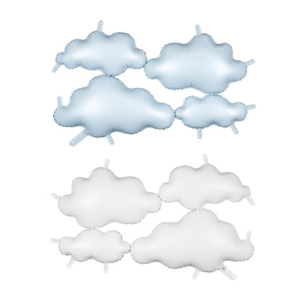 Palloncino in foil bifacciale Nuvole, 99x52 cm, bianco-azzurro