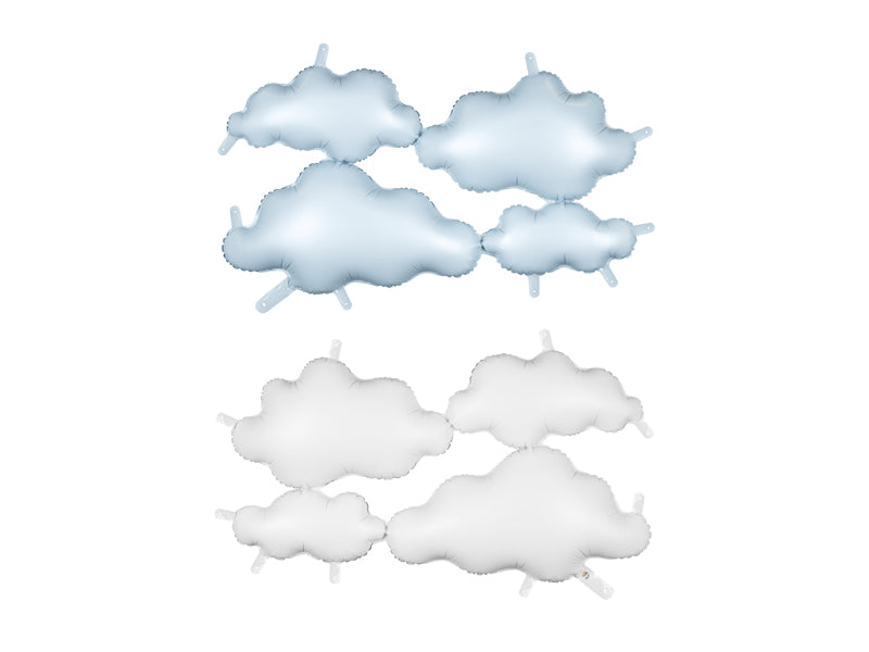 Palloncino in foil bifacciale Nuvole, 99x52 cm, bianco-azzurro