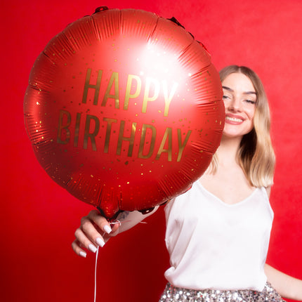 Palloncino in foil rotondo Happy Birthday, 35x35 cm, rosso scuro Vuoto