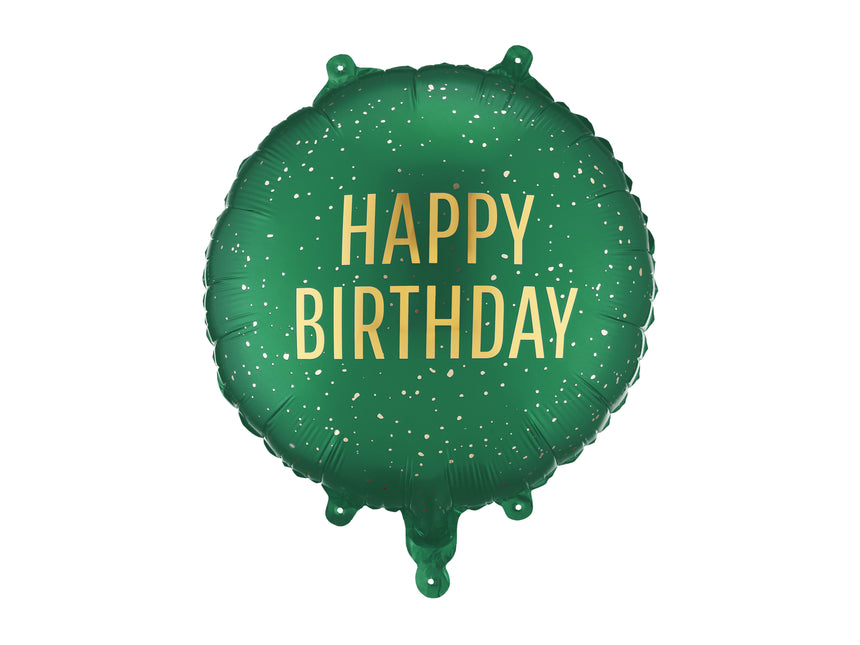Palloncino in foil rotondo Happy Birthday, 35x35 cm, verde scuro