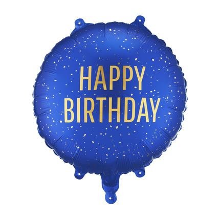 Palloncino in foil rotondo Happy Birthday, 35x35 cm, blu navy