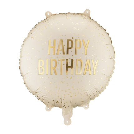 Palloncino in foil rotondo Happy Birthday, 35x35 cm, crema Vuoto