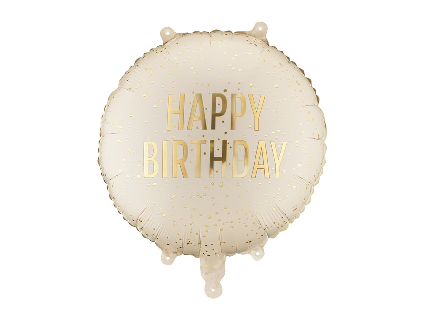 Palloncino in foil rotondo Happy Birthday, 35x35 cm, crema Vuoto