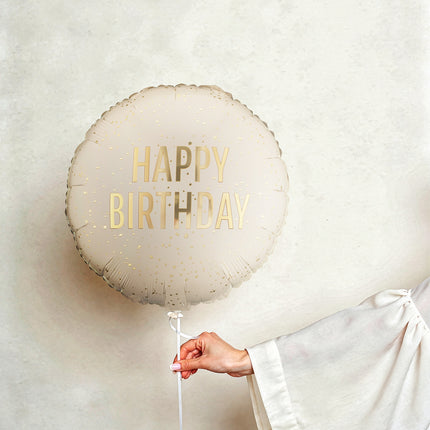 Palloncino in foil rotondo Happy Birthday, 35x35 cm, crema Vuoto
