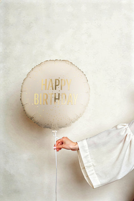 Palloncino in foil rotondo Happy Birthday, 35x35 cm, crema Vuoto