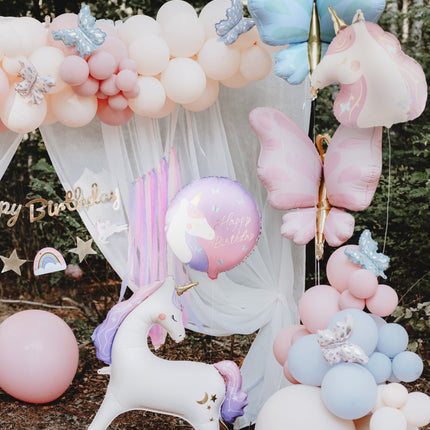 Palloncino in foil rotondo Happy Birthday con unicorno, 35x35 cm, misto